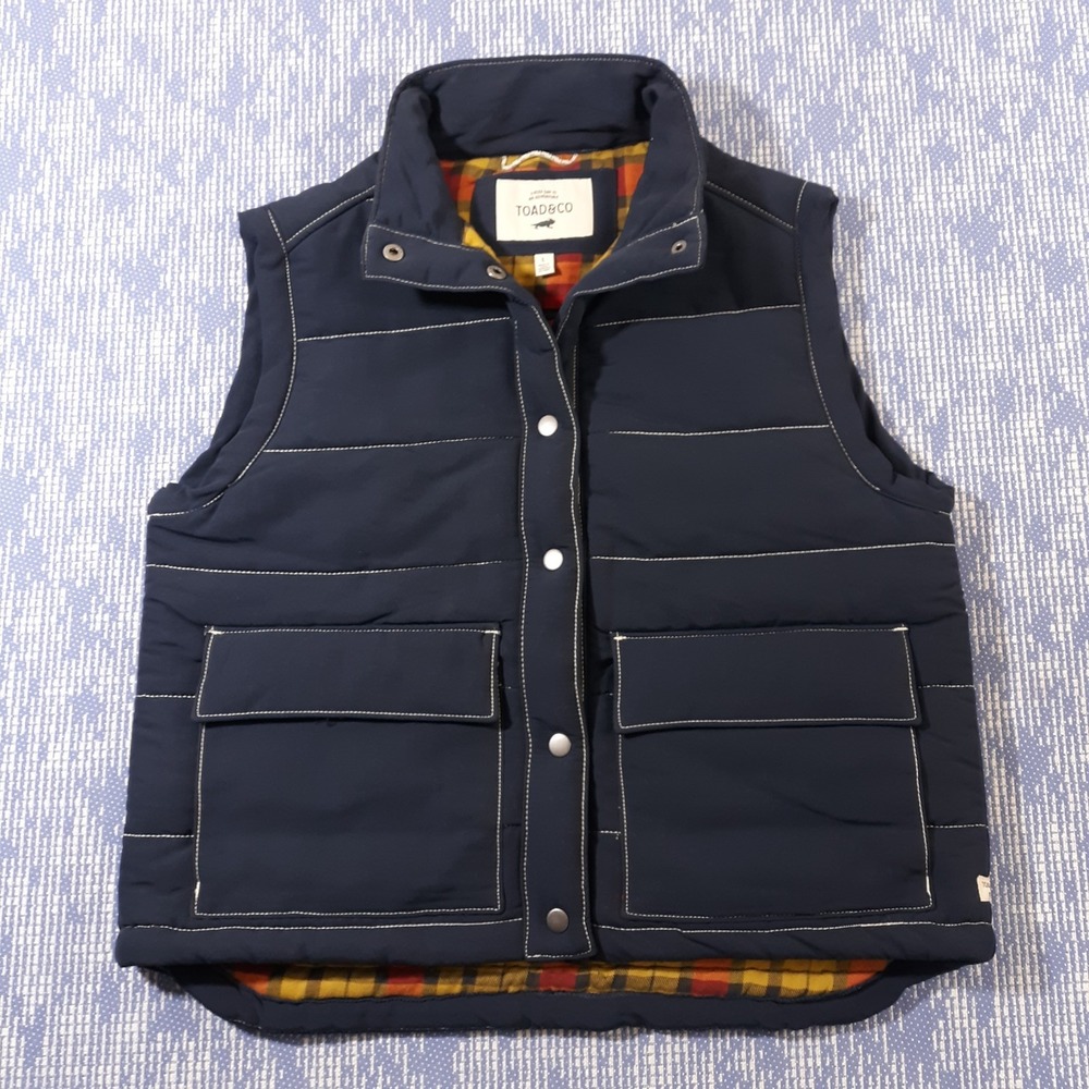 Toad&Co Forester Pass Vest Blue Big Sky Womens Large Recycled Nylon Snap Closure